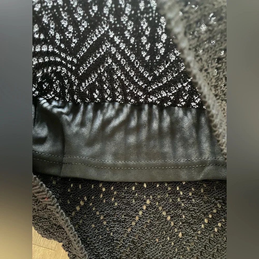 NWT DONNA KARAN Crochet Overlay Shift Dress Womens XS Black Geometric Lined $325